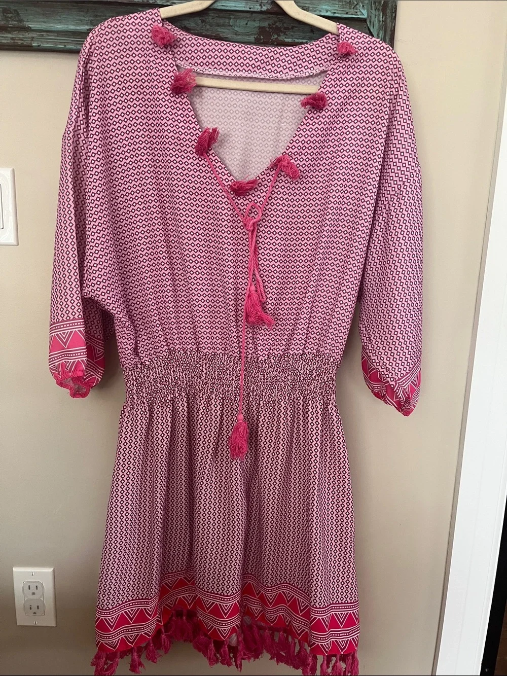 Bright Pink Geometric Print Dress
